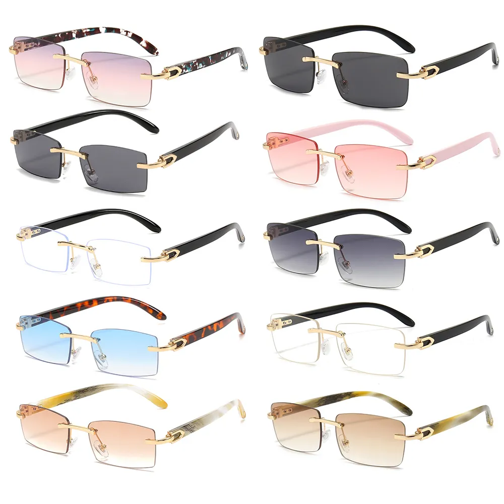 2022 Upscale Custom Men Ivory Color Buffalo Horn Shape Fashion Small Square Trendy Rimless Sun Shades Glasses