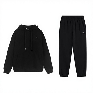Ensemble sweat à capuche et pantalon de survêtement en molleton uni imprimé sur mesure pour homme, en coton de haute qualité, design tricoté sportif avec poches, idéal pour l'automne - Product Image 3