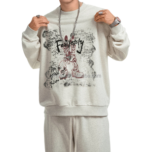 <span class=keywords><strong>Felpa</strong></span> Girocollo da Uomo Pesante in Maglia, Poliestere/Cotone, Stampa Retrò Americana, Premium Vintage Streetwear, con Teschi - Product Image 4