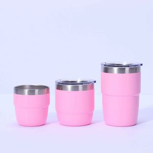 Pink Stainless Steel Tumbler Set With Lid Vacuum Insulated Travel <b>Cup</b> Minimalist Design 3 Sizes Available - Product Image 1