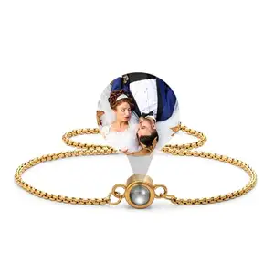 Pulsera de cadena fina de acero inoxidable con foto personalizada Pulsera de pareja con foto personalizada de alta calidad que no se desvanece