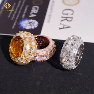 ZUANFA JEWELRY S925 Round+Baguette VVS Moissanite Gold Plated Pave Setting Luxury Unisex Party Jewelry <b>Man</b> Band <b>Ring</b> Rapper <b>Ring</b> - Product Image 4