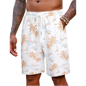 Short de bain pour homme à imprimé palmiers tropicaux, séchage rapide, taille à cordon de serrage, décontracté, pour la plage, avec poches latérales - Product Image 1