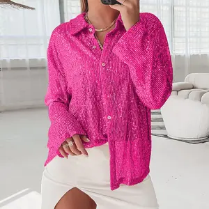Phụ Nữ Áo Dài Tay Áo Sequins Thời Trang Phố Rắn Màu Áo Khoác Phương Tây Áo Khoác Shacket Womens - Product Image 2