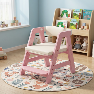 Chaise pour enfants rose à hauteur réglable avec siège et dossier en mousse, design solide pour le mobilier de salon - Product Image 3