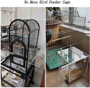 Petite <span class=keywords><strong>cage</strong></span> en acrylique, mangeoire à oiseaux en acrylique, <span class=keywords><strong>cage</strong></span> pour animaux de compagnie, crochets en acier inoxydable, bac à graines, pas de désordre, perroquets, canaris, perruches - Product Image 6