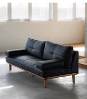 Canapé moderne convertible en bois massif sans accoudoirs, petit canapé en cuir noir pour salon, ensemble de meubles pour la maison