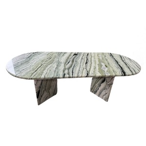 Estilo lujoso Comedor Muebles de mármol Shangri <span class=keywords><strong>La</strong></span> Jade Mesa de comedor ovalada de mármol con 2 bases - Product Image 1