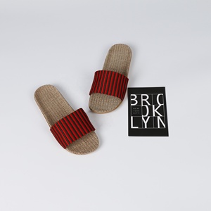 Manufacturer Wholesale Linen for <strong>Slippers</strong> Korean Trendy Printed Striped Design <strong>Black</strong> White Foreign Trade Shoes with EVA Outsole - Product Image 3