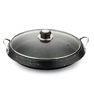 Populaire Aluminium Ondiepe Gas Hot Pot En Grill Draagbare Non-stick Koekenpan Marmeren Steen Woks Span Style Paella pan