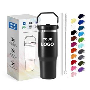 Vasos Térmicos al por Mayor, Vasos de Acero Inoxidable de 20oz y 30oz, Vasos Térmicos de Doble Pared con Pajita Abatible y Asa para Viaje - Product Image 1