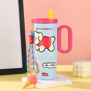 Insulated Travel Car <b>Macaron</b> Handle Tumbler 24oz 720ml Mug Lid Straw Anti-Slip Custom ODM OEM Pastel - Product Image 5