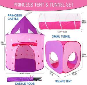 Juego de tienda de campaña de princesas con túnel para niños, carpa de juego Pop-Up, <span class=keywords><strong>Combo</strong></span> de túnel para gatear - Product Image 6