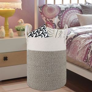 Cotton Rope <b>Laundry</b> Hamper, Woven <b>Laundry</b> Storage <b>Basket</b>, Blanket <b>Basket</b> for Living Room - Product Image 5