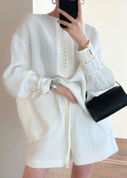 Ensemble chemise et short en lin personnalisé pour femme, haut plissé à manches longues, tenue minimaliste deux pièces, coupe décontractée