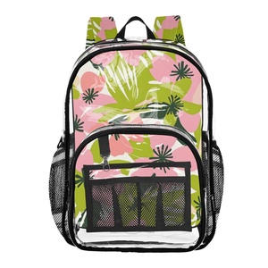 2025 New Arrival Sports Custom Tropical Flower Large <b>Sublimated</b> Logo Transparent PVC Clear Kids Leisure School Bag - Product Image 1