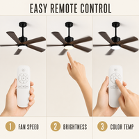 Ventilateur de plafond électrique 52'' avec télécommande, moteur DC, 5 pales en ABS, éclairage intégré, pour usage domestique et hôtelier (ODM/DEM)