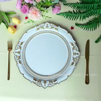 Assiettes de présentation en or blanc avec bordure, décorées de nœuds en résine, pour centre de table de mariage ou banquet