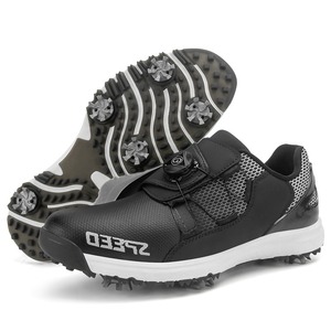 Chaussures de golf blanches pour hommes ZEEQ avec empeigne en mesh et semelle extérieure en caoutchouc, baskets de sport respirantes à crampons fixes et laçage rapide - Product Image 4