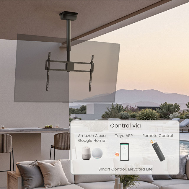 50" to 100" Smart Remote Control Motorized Lift Ceiling VESA Electric Height Adjustment Swivel TV Wall Bracket Mount for Home