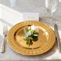 Assiette de service ronde en métal poli miroir de 12 et 13 pouces, plateau de présentation en acier inoxydable pour mariage