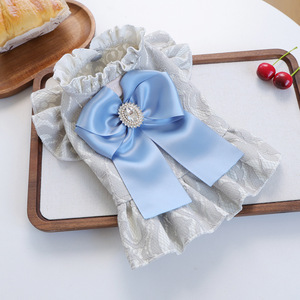 Wholesale Cotton <b>Light</b> Blue Lace <b>Dog</b> Dress-Summer Spring Satin Bow & Ruffled Hem for Elegant Formal Princess Style - Product Image 6