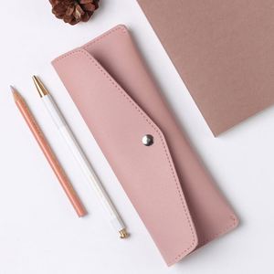 Étui à crayons portable en cuir PU avec bouton-pression, pochette fine pour stylos, organiseur de papeterie, cadeaux pour étudiants - Product Image 1