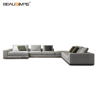 Canapé modulaire carré inclinable de luxe minimaliste italien en tissu et cuir véritable pour appartement et villa