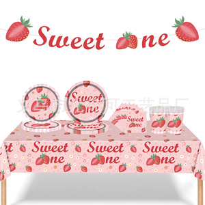 Ensemble de vaisselle jetable sur le thème de la fraise, assiettes, gobelets, serviettes, fourchettes, cuillères, pailles, décoration d'anniversaire, fournitures pour fête d'enfants - Product Image 5