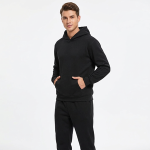 Sweat-shirt à capuche noir pour homme, manches longues, couleur unie, survêtement décontracté avec poches latérales, 100% coton, vêtements d'automne - Product Image 1