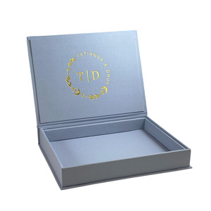 Custom Linen Paper Gift <b>Box</b> Gold Foil Stamped Invitation <b>Box</b> Rectangle Favor Packaging for Wedding <b>Party</b> Customize Support OEM - Product Image 1