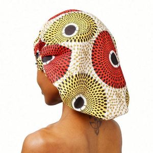 Wholesale Adjustable Large Size African Print Satin Lined Women's Double Layer Sleep Hair Bonnet Cap Ankara <b>Hat</b> <b>for</b> Travel Daily - Product Image 3