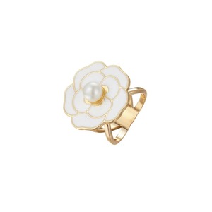Flower <b>Ring</b> Black White Pearl Inlay Women's Fashion Jewelry Gift Accessory - Product Image 5