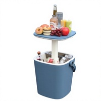 Table de bar réfrigérante 2-en-1 à hauteur réglable avec seau à glace 14L, glacière extérieure pour piscine, table à bière et vin avec seau à glace pour bar