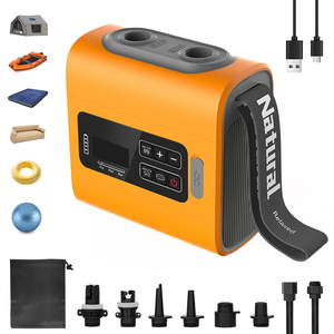 Pompe à air portable naturelle à double moteur 80-130 PSI, gonfleur et dégonfleur alimenté par batterie avec adaptateurs de valve pour tente, bateau, matelas - Product Image 1