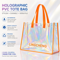 Sac fourre-tout écologique personnalisé en PVC holographique transparent recyclé avec poignée longue pour emballage cadeau