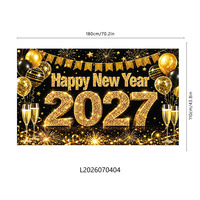 2027 Frohes Neues Jahr Hintergrund Schwarz Gold Glitzer Feuerwerk Champagner Polyester Neujahrsparty Foto-Hintergrund Individuell Anpassbar