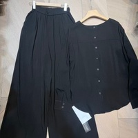 Ensemble de deux pièces décontracté ample : Haut à col rond avec cordon de serrage + Pantalon large à motif texturé, style Sari