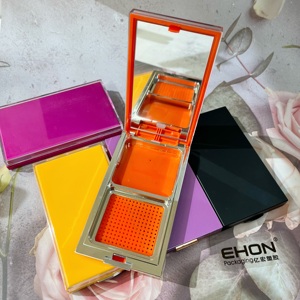 Palette Ombretti Vuota Rettangolare in ABS a 2 Scomparti con Specchio, Pennello, Blush e Contouring - Custodia Compatta per Trucco e Confezione Cosmetica in Polvere - Product Image 3