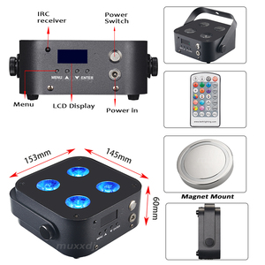 Muxxdj IR4 <span class=keywords><strong>Mini</strong></span> uplights 4x12W rgbwa + UV <span class=keywords><strong>LED</strong></span> uplight không dây DMX Pin điều khiển ứng dụng từ xa Đảng sân khấu mệnh ánh sáng - Product Image 3