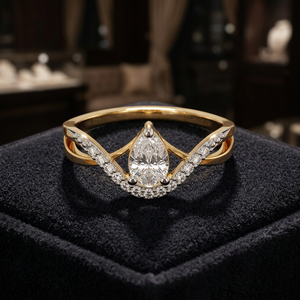 Anillo de compromiso con diamante talla pera, oro amarillo, diseño geométrico, estilo romántico para mujer - Product Image 3