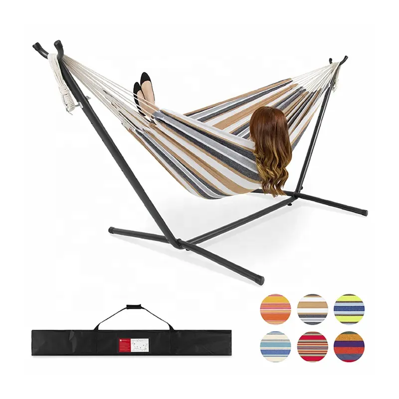 HammockとスタンドFolding Camping Double Hammock Stand Outdoor Swing Bed Double Hammock Chair With Storage Carry Bag