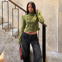 Cardigan en tricot à col roulé pour femme, style chinois avec boutons grenouille, manches longues, patte de boutonnage oblique, coupe ajustée et courte, 100% Polyester respirant