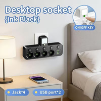 Multiprise murale style UE, convertisseur 1 en 5, 5 prises CA, 2 ports USB, 10A, rallonge ABS avec port USB
