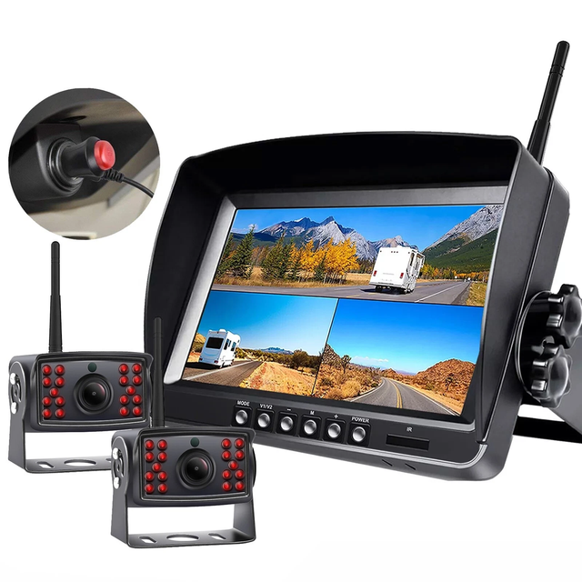 IPoster Digital Wireless 9" DVR Quad Monitor Split Screen 2x 1080P Reversing Backup Camera 12-36v for Trailer Caravan Rv Truck
