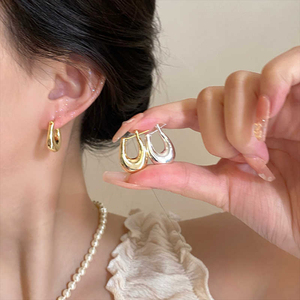 Boucles d'oreilles créoles minimalistes en métal, forme goutte d'eau, plaquées or et argent, ovales et creuses, pour femmes et jeunes filles - Product Image 6