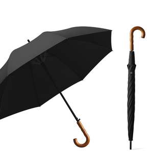 Enlarge Canopy Parapluie droit noir imperméable à la pluie en bois à manche incurvé haute densité - Product Image 2