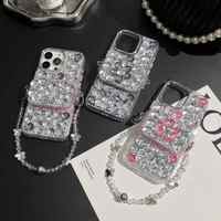 Étui de téléphone portable de luxe avec clip arrière en cristal et diamant pour iPhone 17 16 15 14 13 12, magnifique design d'amour, poignée de téléphone, sac OPP