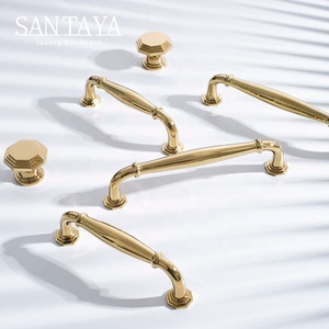 Santaya Solid PVD Gold Brass Handles Kitchen Cabinet Pulls Bedroom Wardrobe Drawer <strong>Knobs</strong> Furniture Handle - Product Image 3