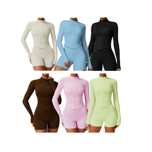 2025 <span class=keywords><strong>da</strong></span> <span class=keywords><strong>donna</strong></span> attillata tuta <span class=keywords><strong>da</strong></span> Yoga pantaloncini sportivi set Top a maniche lunghe con motivo decorativo alla caviglia - Product Image 1